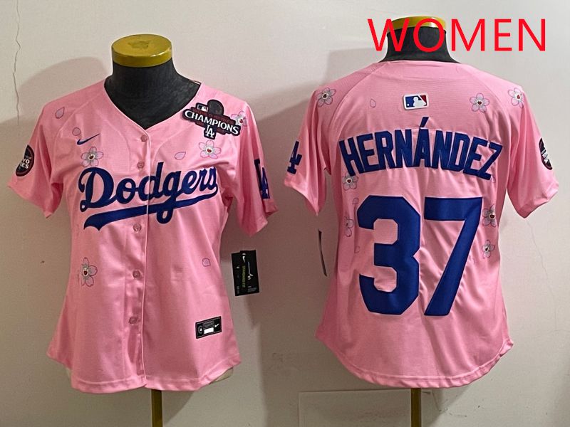 Women Los Angeles Dodgers #37 Hernandz Pink Sakura Edition 2025 Nike MLB Jersey style 36
